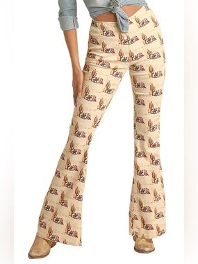 Rock & Roll Bargain Bell High Rise Stretch Pull On Flare Pants Desert Cowboy